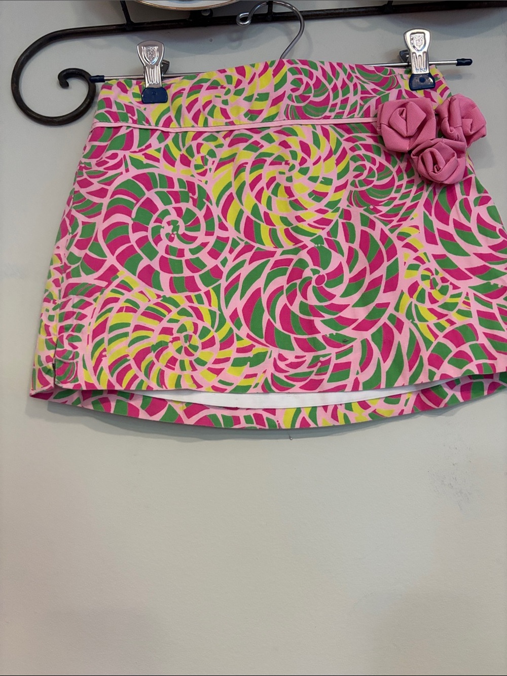 Lilly Pulitzer Pink Green Yellow Swirl Girls Skirt with Rosettes